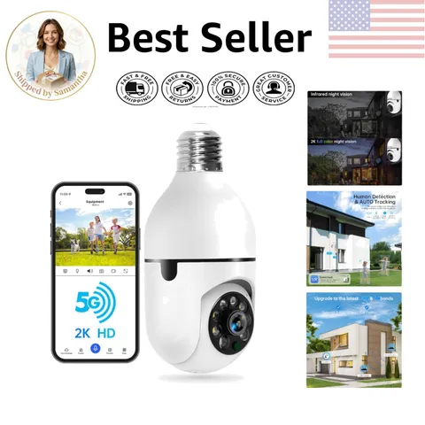 Smart WiFi Light Bulb Security Camera with 360° Motion Detection & Alexa Support