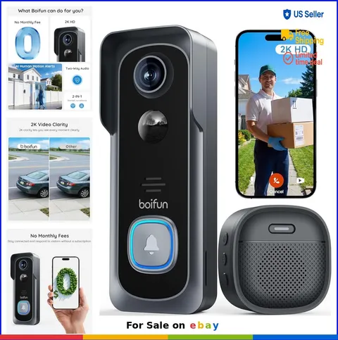 Video Doorbell Wireless 2K HD No Subscription 166 Degree View Night Vision