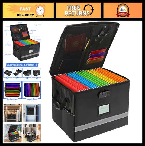 Fireproof File Organizer Box with Lock & Handle, Portable Document Storage, Lids