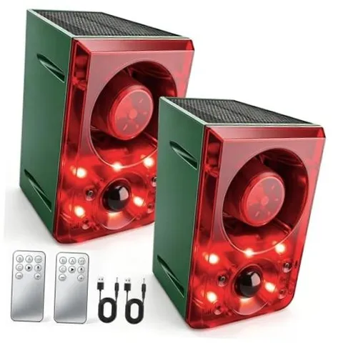 Solar Outdoor Motion Sensor Alarm with Dog Barking Gunshot Sound, Red-2pack