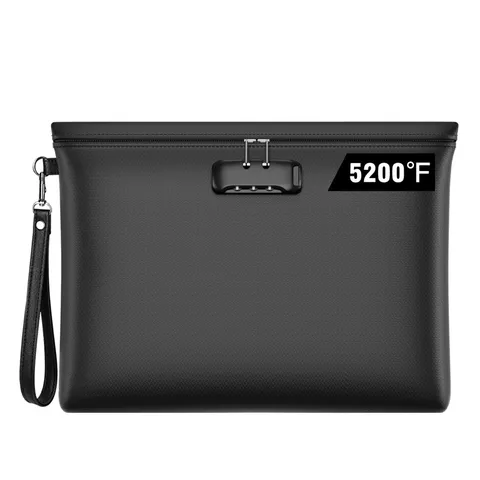 Black 14.6x10.5 Inch Fireproof Waterproof Money Bag With Lock For Documents