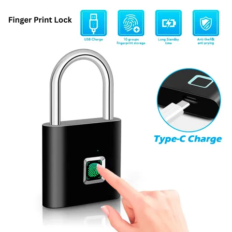Smart Fingerprint Padlock Waterproof  Keyless Door Lock Type C Rechargeable