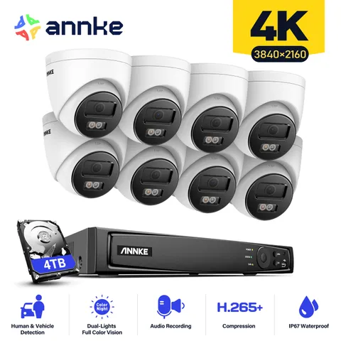 ANNKE 4K POE Security Camera System Color Night 12MP 8CH NVR Audio Recording AI
