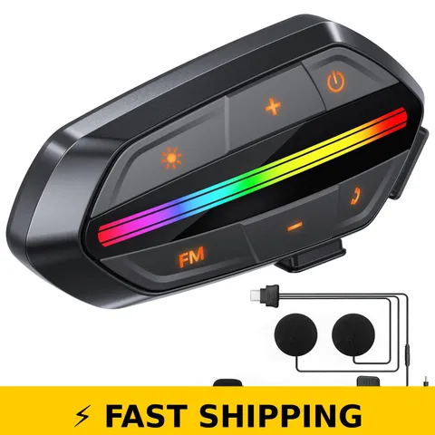 Wisdagaly Motorcycle Bluetooth Headset with RGB Lights & Noise Cancelling