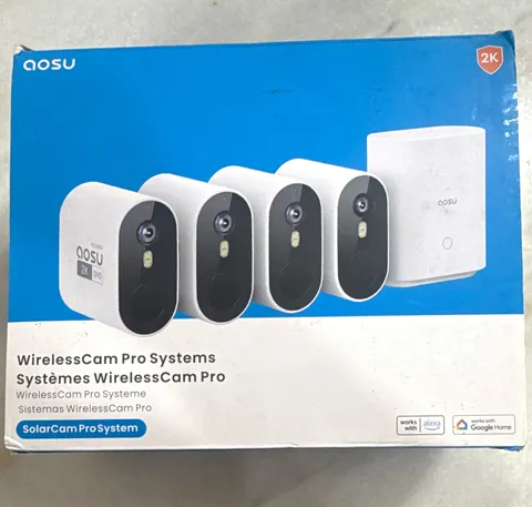 AOSU WirelessCam Pro System 2K Wi-Fi HomeBase 4-Cam Night Vision Open Box