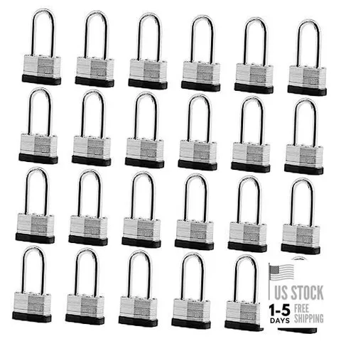24-Pack Keyed Alike Laminated Steel Padlocks Keys, 1-3/4" 24 PACK LONG SHACKLE