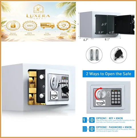 Electronic Security Keypad Lock Box 0.23 Cubic Feet Steel Cabinet Safe Wall