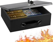 Fireproof Document Box with Key Lock, Large Safe Storage Box