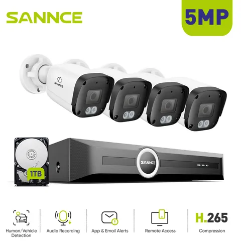 SANNCE 8CH NVR 5MP POE Security Camera System Audio Recording AI Detection 1TB
