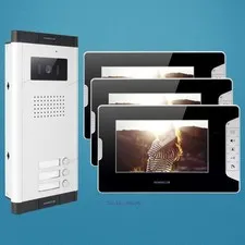7" Wired Video Secure Doorbell Intercom with 3pcs Monitors for 3 Families