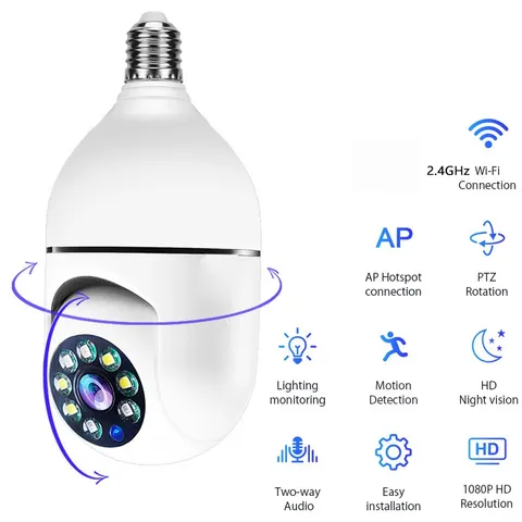 4G WIFI E27 Bulb Camera HD 1080P Night Vision 360 °Panoramic Wireless Camera Sur