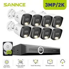SANNCE 8CH NVR 3MP Color Night PoE IP Security Camera System Audio Recording AI