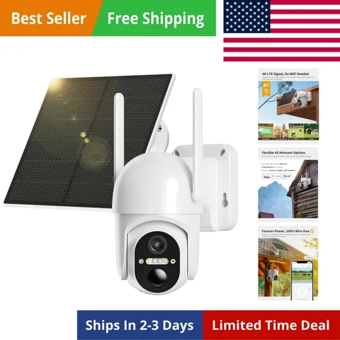 4G LTE Cellular Security Camera Includes SIM CardSupport Verizon/AT&T/T-Mobil...