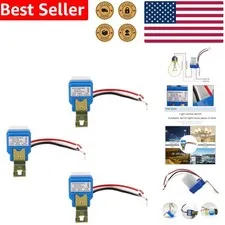 Outdoor Light Sensor Switch 3-Pcs 12V 10A Automatic Dusk-to-Dawn Photocell Relay
