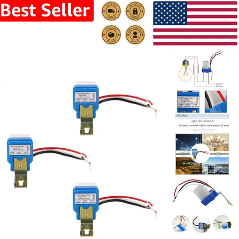 Outdoor Light Sensor Switch 3-Pcs 12V 10A Automatic Dusk-to-Dawn Photocell Relay