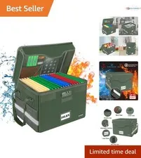 Fireproof Document Box Locking Organizer with Mesh Pockets for Safe Filing