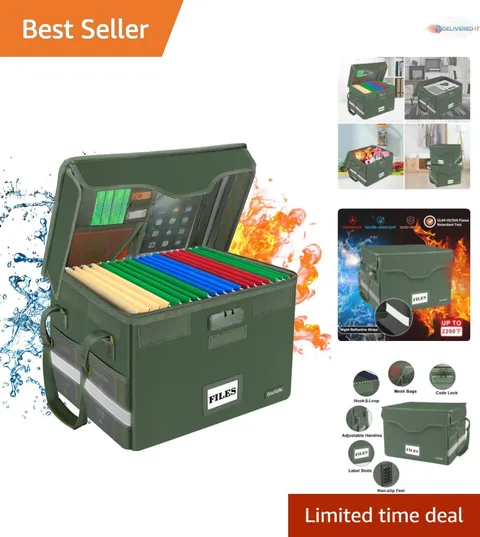 Fireproof Document Box Locking Organizer with Mesh Pockets for Safe Filing