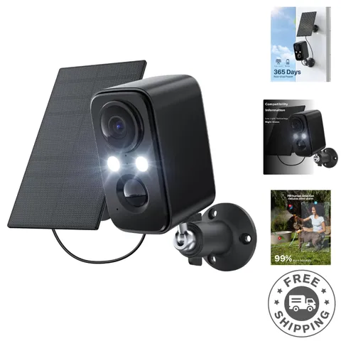 Outdoor Solar Powered Security Camera - Motion Sensor and Floodlight Included