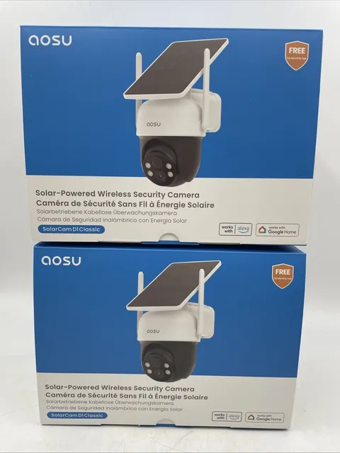 AOSU SolarCam D1 Classic Wi-Fi Security Camera - Panoramic & Night Vision QTY=2