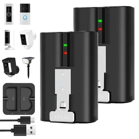 2 Pack 7200mAh Rechargeable Battery and Charger Station for Ring Doorbell 2/3/4
