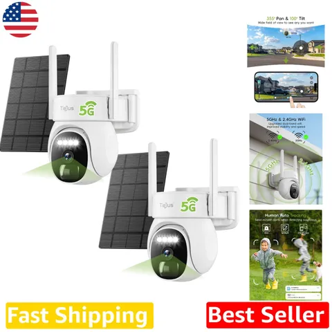 Outdoor 2K Solar WiFi Security Cameras - HD, PTZ, 2-Way Audio, Easy Install