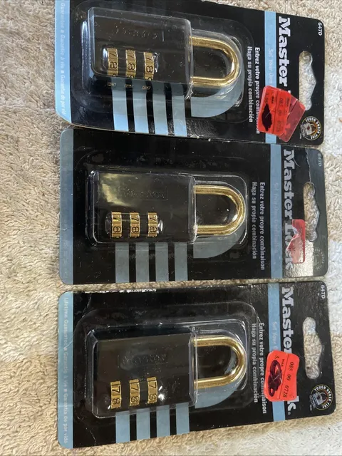 Lot of 3 Master Lock-Set Your Combination-647D Padlocks Vintage New Old Stock