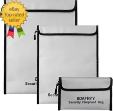 3 Pcs Fireproof Waterproof Money Important Document Bag for Documents