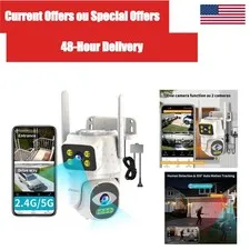 Outdoor Security Camera WiFi PTZ Dual Lens 2K Night Vision Auto Tracking