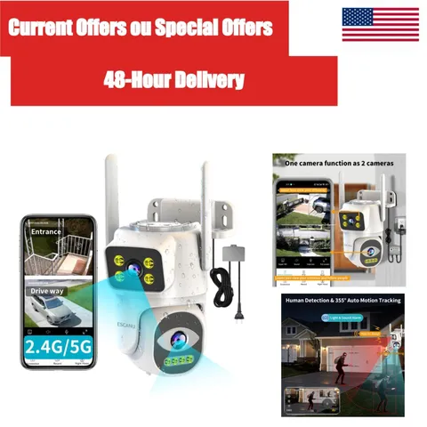 Outdoor Security Camera WiFi PTZ Dual Lens 2K Night Vision Auto Tracking