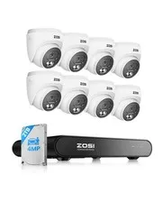 ZOSI C220 8CH 4MP QHD 2.5K PoE Home Security Camera System, 8CH 5MP 3K NVR 2TB