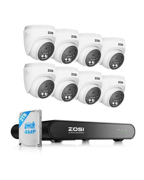ZOSI C220 8CH 4MP QHD 2.5K PoE Home Security Camera System, 8CH 5MP 3K NVR 2TB