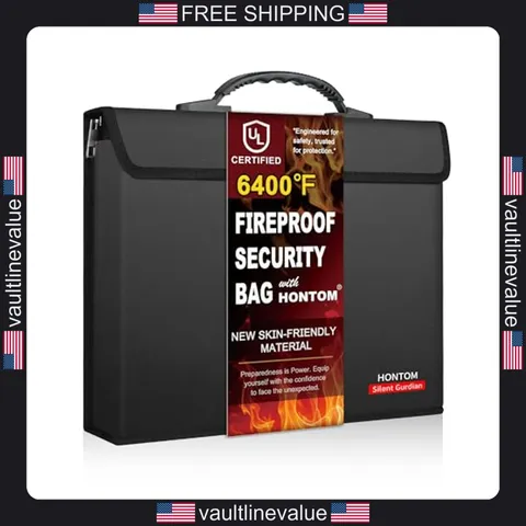 Hontom fireproof document bag with 2 pockets, 6400°F upgraded fireproof material