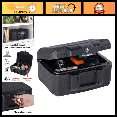 Fireproof Money Safe with Key Lock, Portable Lock Box for Travel, 14.3"W x 11.2"