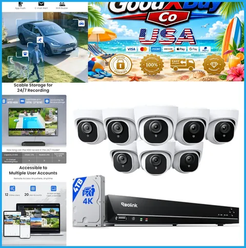 16CH 4K Security Camera System 8MP PoE 4TB HDD NVR 8 Dome Cameras 24/7 Recording