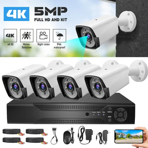 4CH CCTV Security Camera System 1080P 4K Full HD Outdoor Camera Home DVD IP66