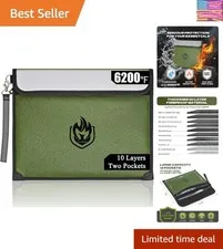 2 Pockets Fireproof Document Bag 6200°F, 10 Layers Waterproof Fireproof Money...
