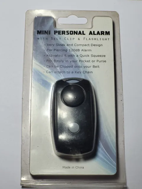 BELT CLIP MINI PERSONAL ALARM w/ FLASHLIGHT 120dB in BLACK #SB-PAL120BLK (SS2)