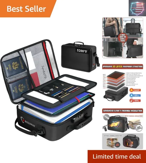 5200°F Fireproof Document Bag with Lock 17 x 12.3 x 5.3 inch, Upgraded Heat I...