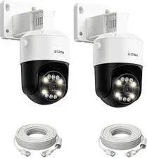 ZOSI C296 2-Pack 4K 8MP PoE Pan/Tilt Security Cameras w/ 2x 60ft Ethernet Cables