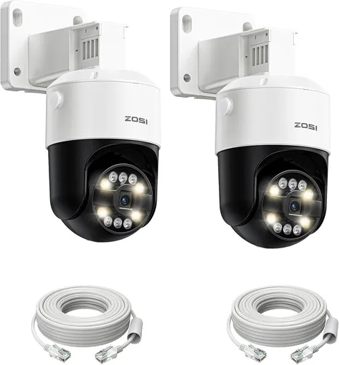 ZOSI C296 2-Pack 4K 8MP PoE Pan/Tilt Security Cameras w/ 2x 60ft Ethernet Cables