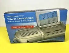 Sharper Image Travel Companion Alarm Clock & Flashlight With Intruder Alert