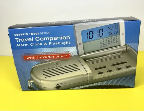Sharper Image Travel Companion Alarm Clock & Flashlight With Intruder Alert