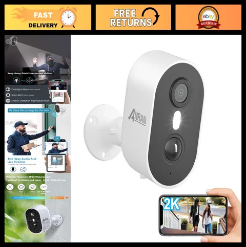 Wireless Outdoor Security Cameras 2K - Battery Powered Indoor Surveillance Syste
