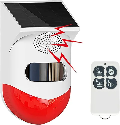 Solar Strobe Alarm Light with Motion Sensor Siren Outdoor Alarm Siren with Remot