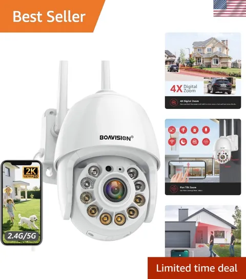 2K Security Camera Outdoor, Wireless WiFi  Camera Home Security System 360° V...