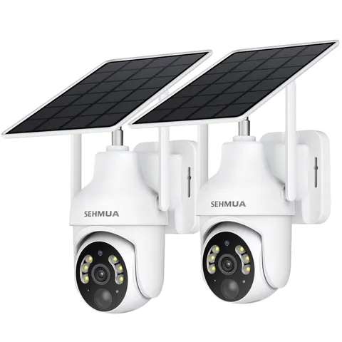 2 Pack 2K Wireless Solar Security Cameras, 360° Pan/Tilt, Color Night Vision, PI