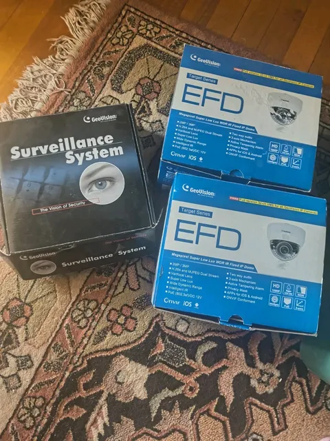 GeoVision EFD OLD SCHOOL ..Two Domes Model GV-EFD301 &  Box of cables etc.
