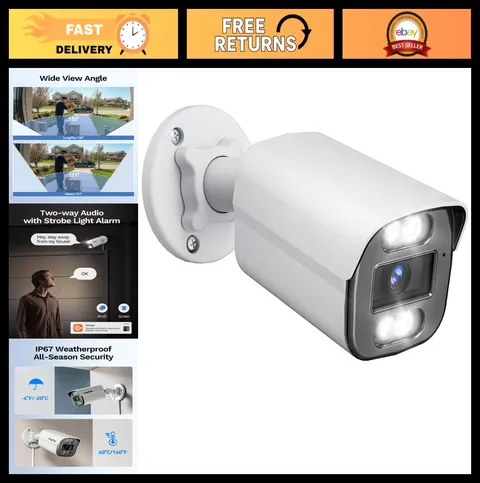 8MP 4K UHD Poe Wired Outdoor Security Camera, Color Night Vision, Strobe Alarm