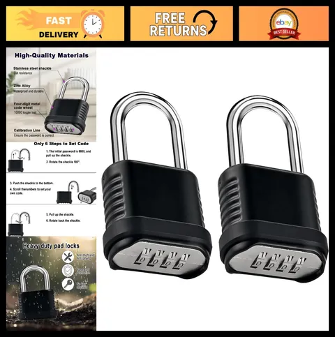 4-Digit Heavy Duty Waterproof Combination Lock - Outdoor Padlock for Fence, Gym,