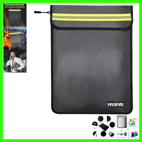 15"x11" Fireproof Waterproof Money & Document Bag with Reflective Strip - Black